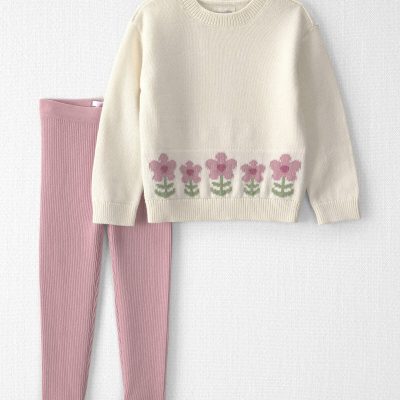 Toddler Girl 2-Piece Organic Cotton Sweater Knit Top & Pant Set