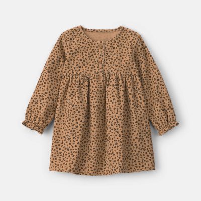 Toddler Girl Leopard Corduroy Long-Sleeve Dress - Brown