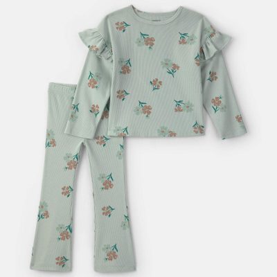 Toddler Girl Floral Long-Sleeve Top & Pant Set - Green