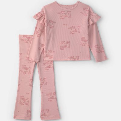 Toddler Girl Cat Long-Sleeve Top & Pant Set - Pink