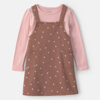 Toddler Girl Floral French Terry Long-Sleeve Dress Set - Pink/Brown