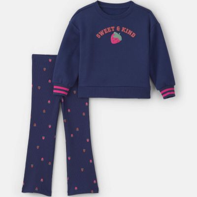 Toddler Girl 2-Piece 'Sweet & Kind' Strawberry Sweatshirt & Pant Set - Navy Blue