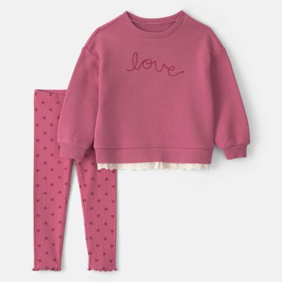 Toddler Girl 2-Piece 'Love' Fleece Long-Sleeve Top & Pant Set - Pink