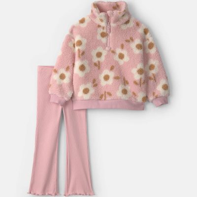 Toddler Girl 2-Piece Floral Teddy Fleece Layering Set - Pink