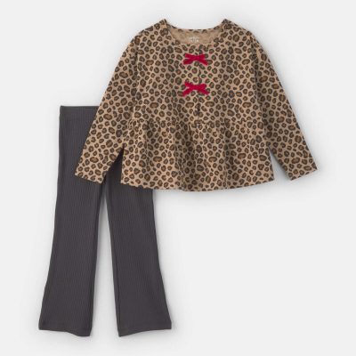 Toddler Girl 2-Piece Leopard Long-Sleeve Top & Pant Set - Brown/Grey