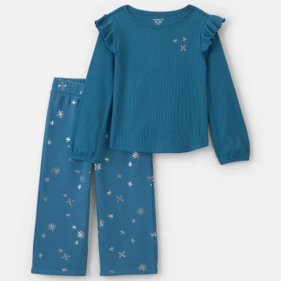 Toddler Girl 2-Piece Snowflake Thermal Long-Sleeve Top & Pant Set - Navy Blue