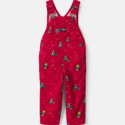 Toddler Bear Corduroy Overalls - Red