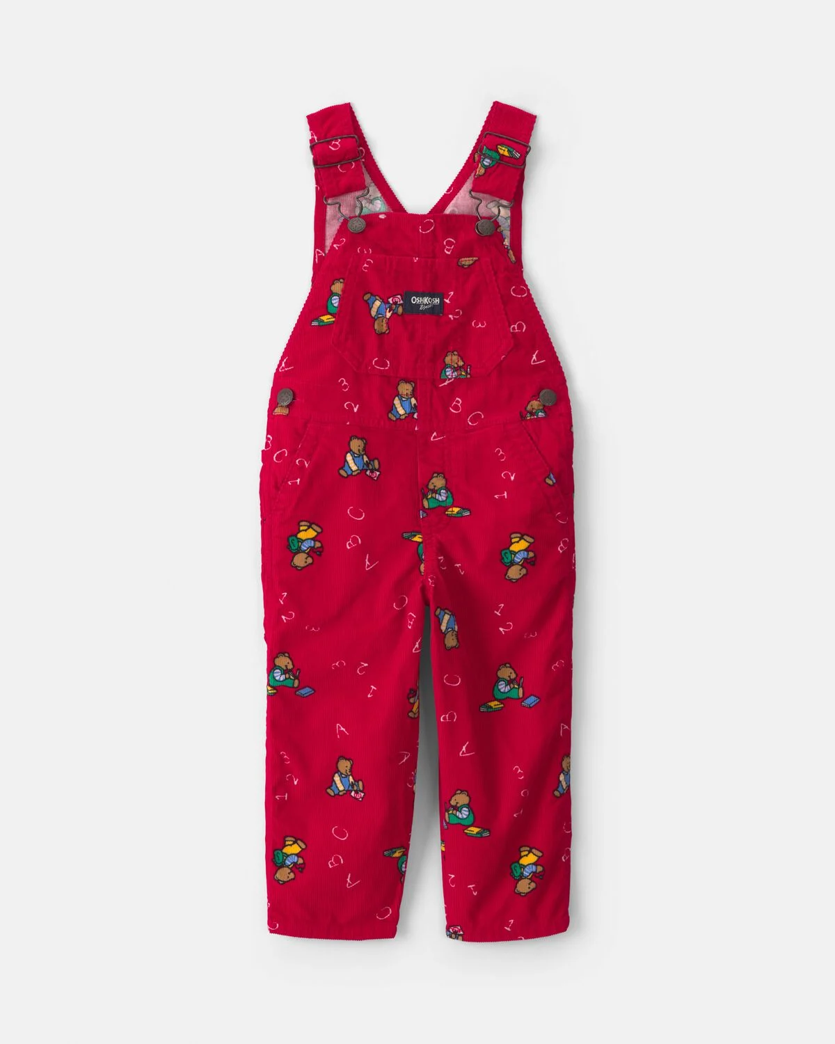 Toddler Bear Corduroy Overalls - Red