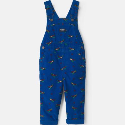 Toddler Boy Airplane Corduroy Overalls - Blue