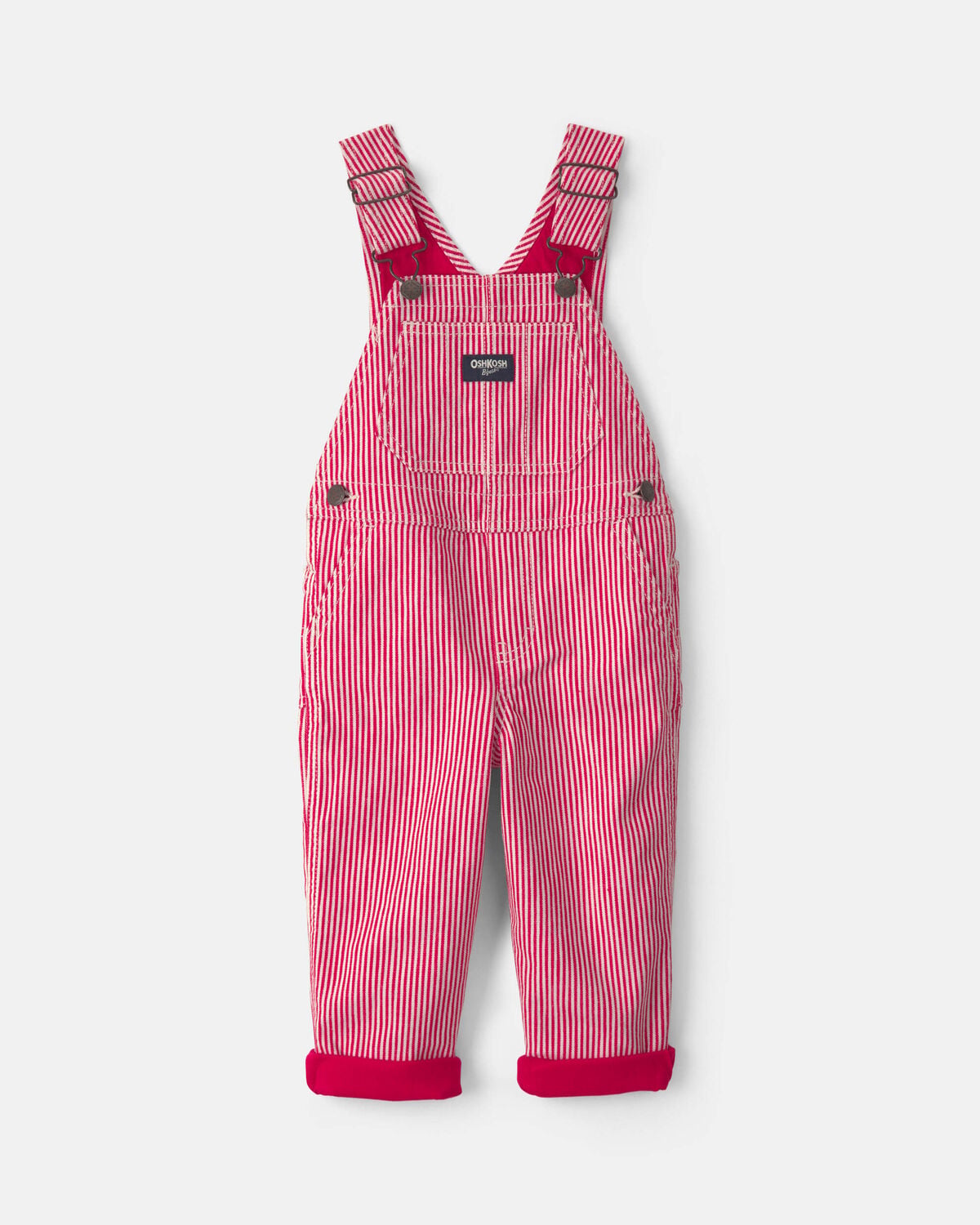 Toddler Boy Hickory Stripe Overalls - Red/White