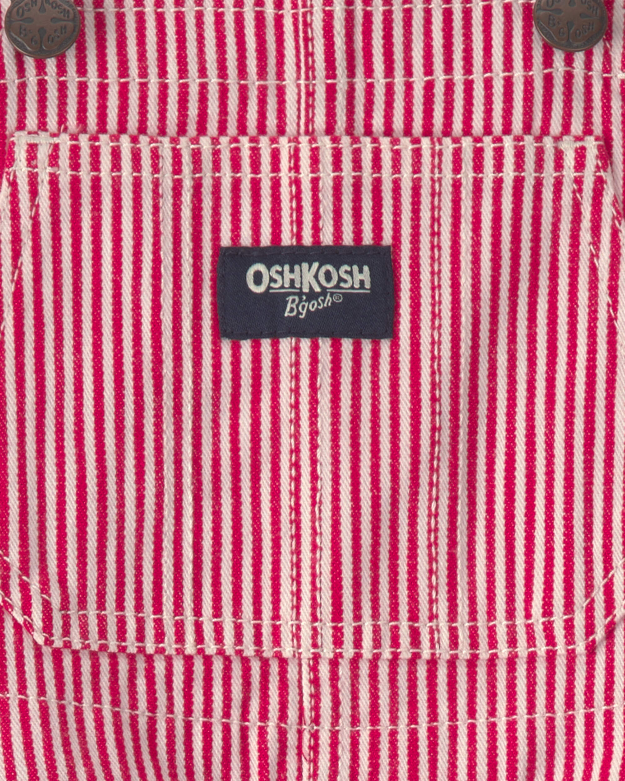 Toddler Boy Hickory Stripe Overalls - Red/White - Image 4