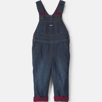 Toddler Boy Buffalo Check Denim Overalls - Dark Wash