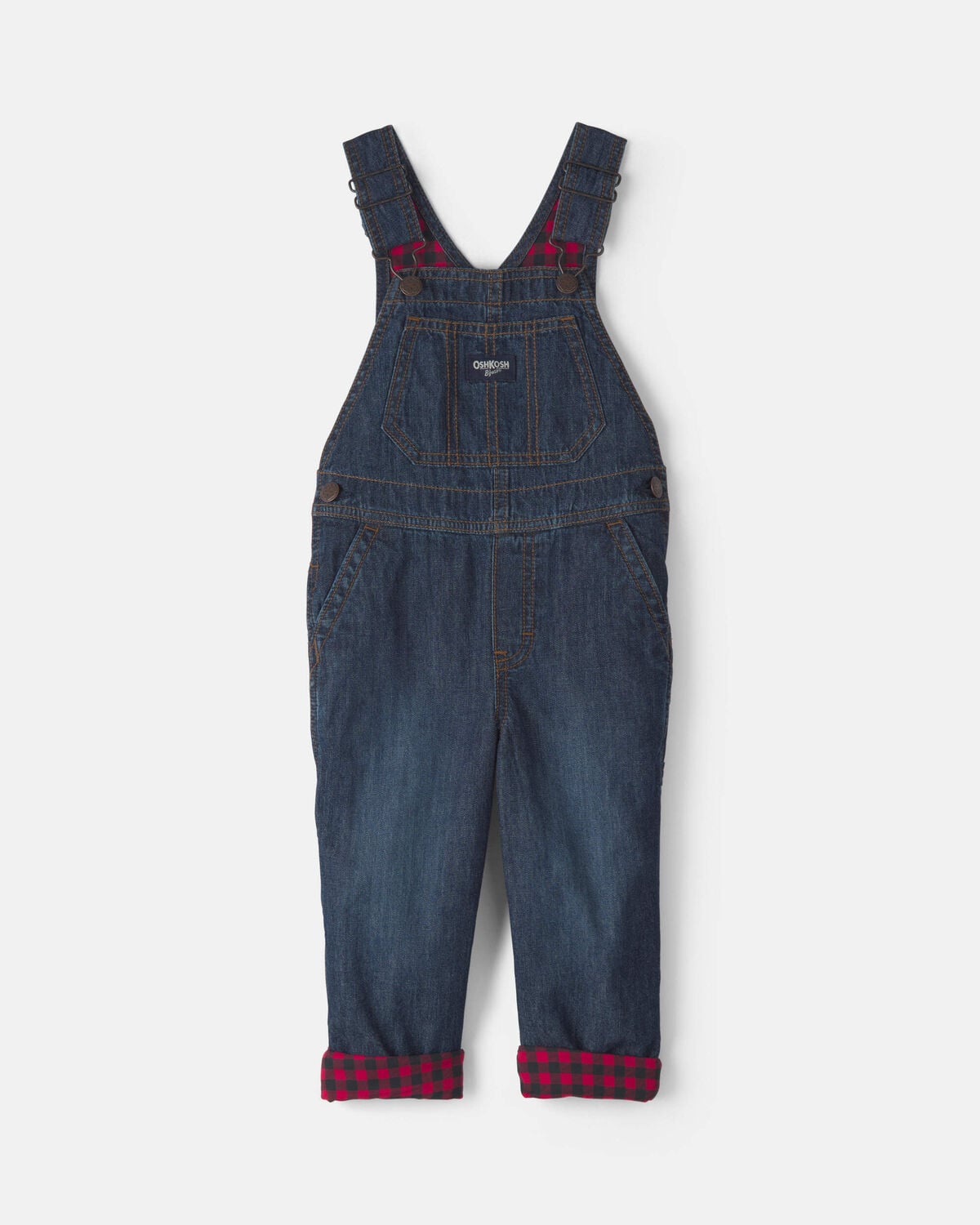 Toddler Boy Buffalo Check Denim Overalls - Dark Wash