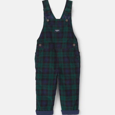 Toddler Boy Plaid Corduroy Overalls - Navy Blue/Green