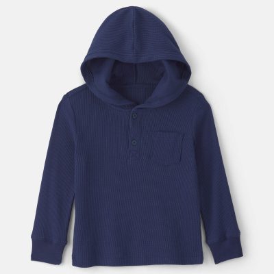 Toddler Boy Thermal Long-Sleeve Hoodie Top - Navy Blue