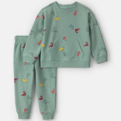 Toddler Boy 2-Piece Dinosaur French Terry Sweatshirt & Pant Set - Green
