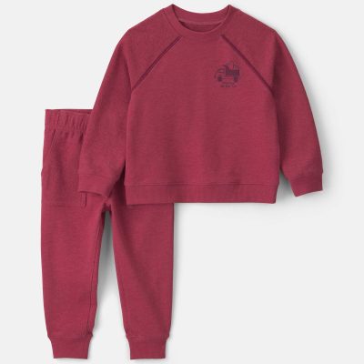 Toddler Boy 2-Piece Construction French Terry Sweatshirt & Pant Set - Burgundy