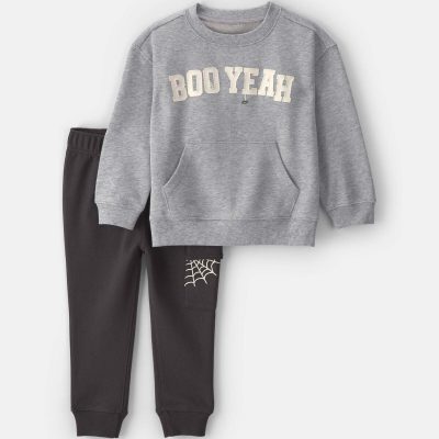 Toddler Boy 2-Piece 'Boo Yeah' Halloween Top & Pant Set - Grey/Black