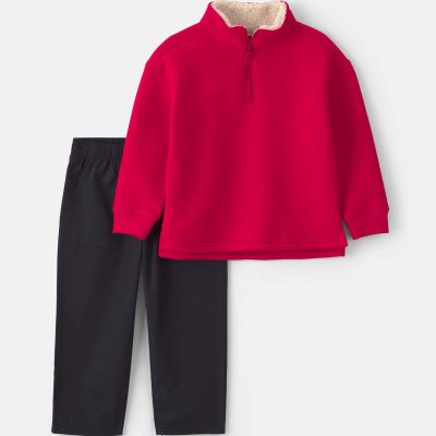 Toddler Boy 2-Piece Fleece Pullover & Pant Set - Red/Grey