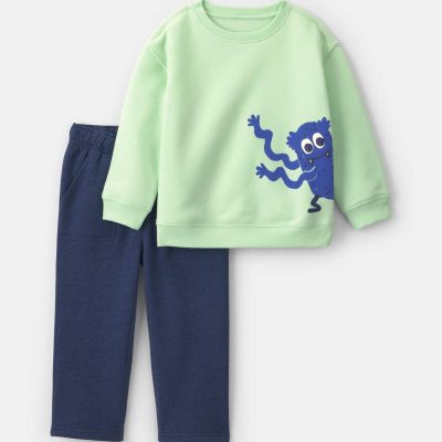 Toddler Boy 2-Piece Monster Fleece Pullover & Pant Set - Green/Blue