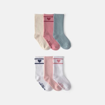 Toddler Girl 6-Pack Heart Varsity Stripe Crew Socks