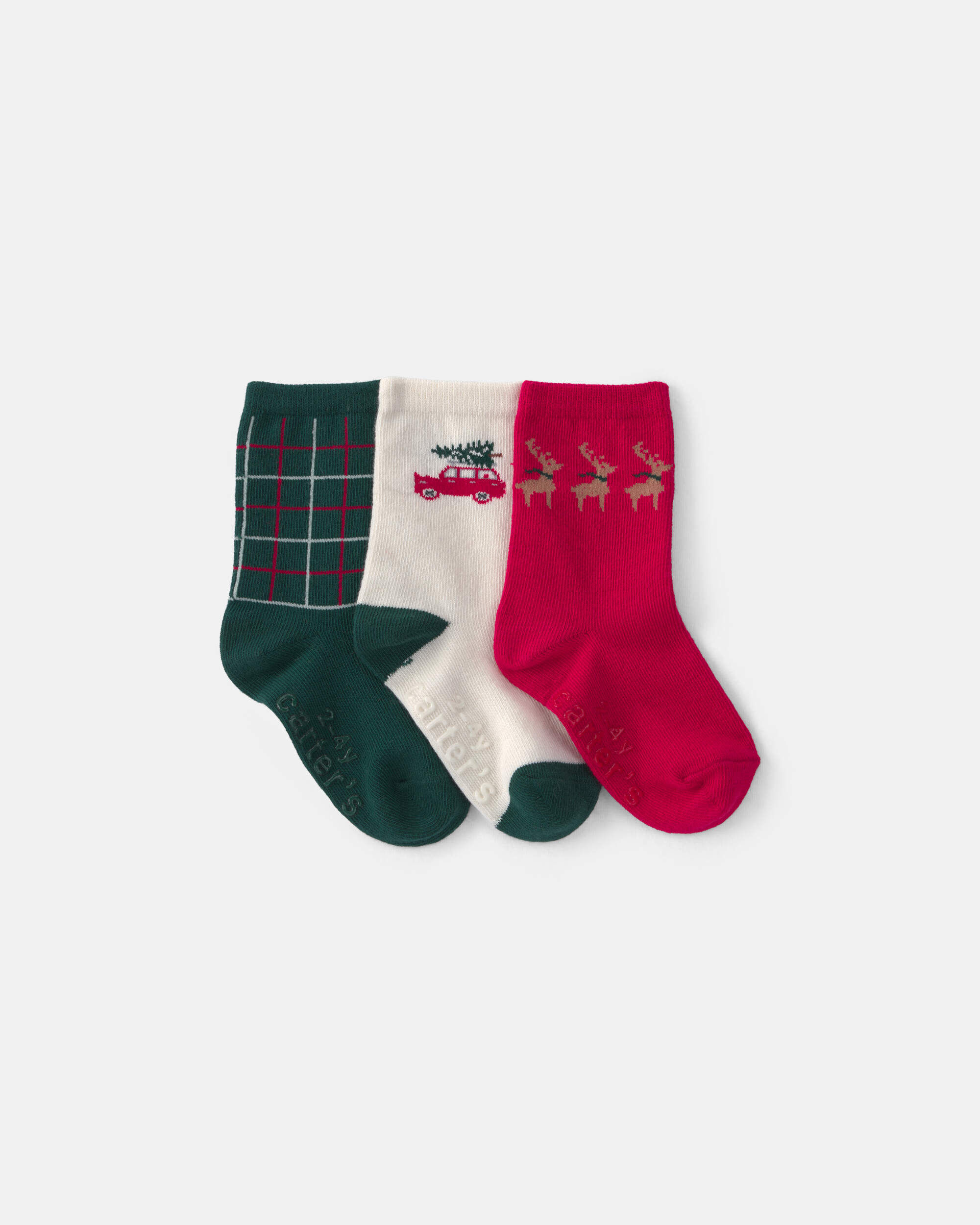 Toddler Boy 3-Pack Christmas Crew Socks - Red/Green/Cream - Image 2