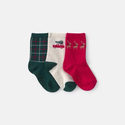 Toddler Boy 3-Pack Christmas Crew Socks - Red/Green/Cream