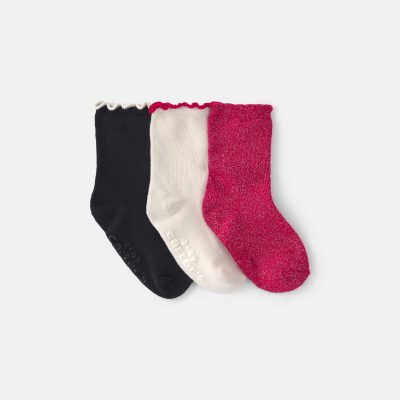 Toddler Girl 3-Pack Christmas Socks - Red/White/Black