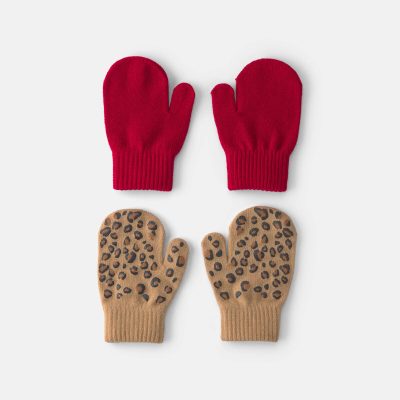 Toddler Girl 2-Pack Leopard Mittens - Red/Brown