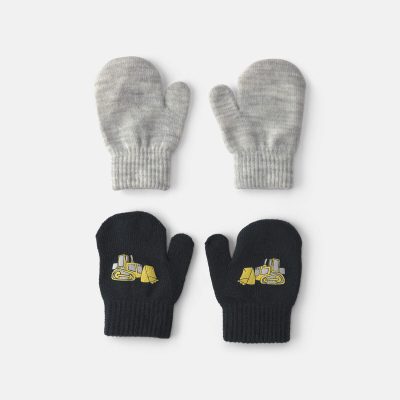Toddler Boy 2-Pack Construction Mittens - Black/Grey