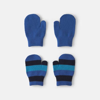 Toddler Boy 2-Pack Striped Mittens - Blue/Black