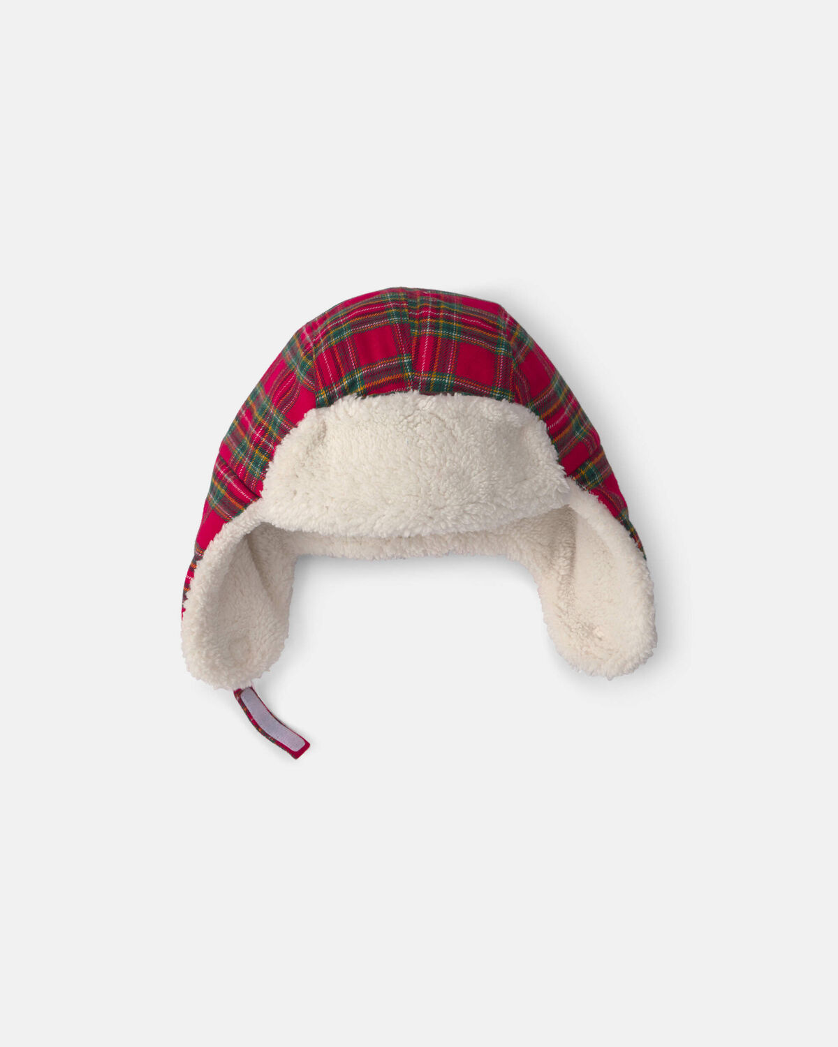Toddler Boy Christmas Plaid Teddy Fleece Hat - Red - Image 2
