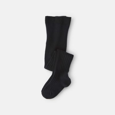 Toddler Girl Ribbed Tights - Black
