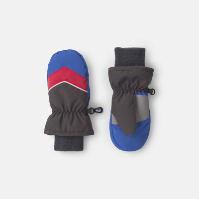 Toddler Boy Color Block Ski Mittens - Grey/Red/Blue