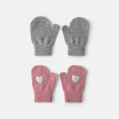 Toddler Girl 2-Pack Heart Mittens - Pink/Grey