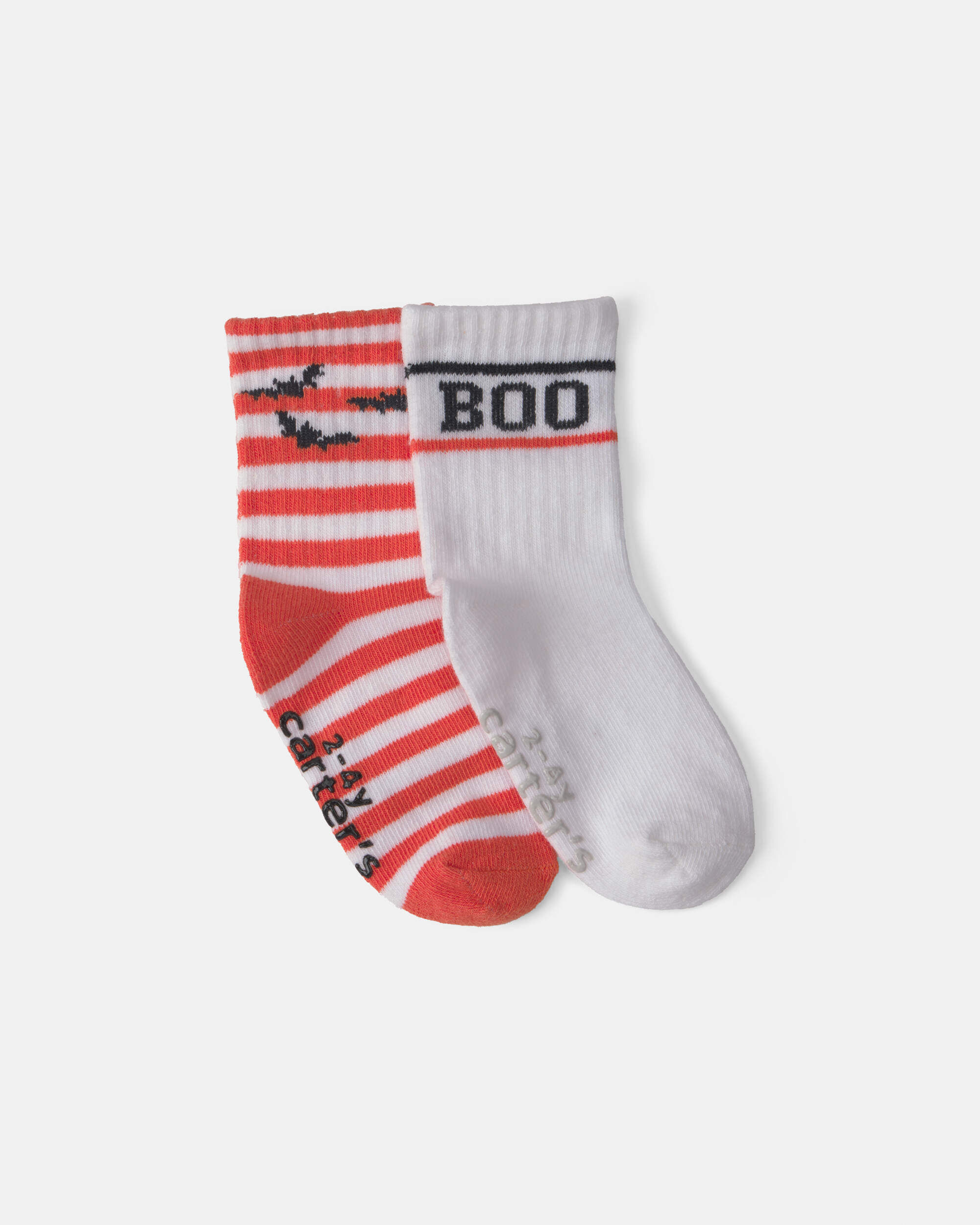 Toddler 2-Pack 'Boo' Bat Striped Halloween Crew Socks - Orange/White - Image 2