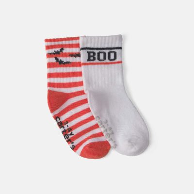 Toddler 2-Pack 'Boo' Bat Striped Halloween Crew Socks - Orange/White
