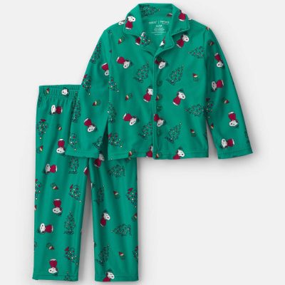 Toddler 2-Piece Snoopy Christmas Fleece Loose Fit Pajama Set - Green