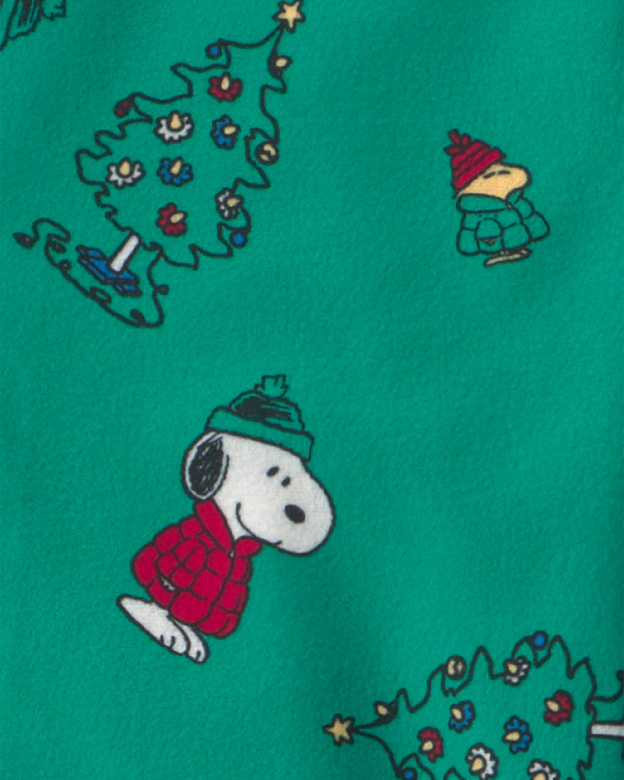 Toddler 2-Piece Snoopy Christmas Fleece Loose Fit Pajama Set - Green - Image 3