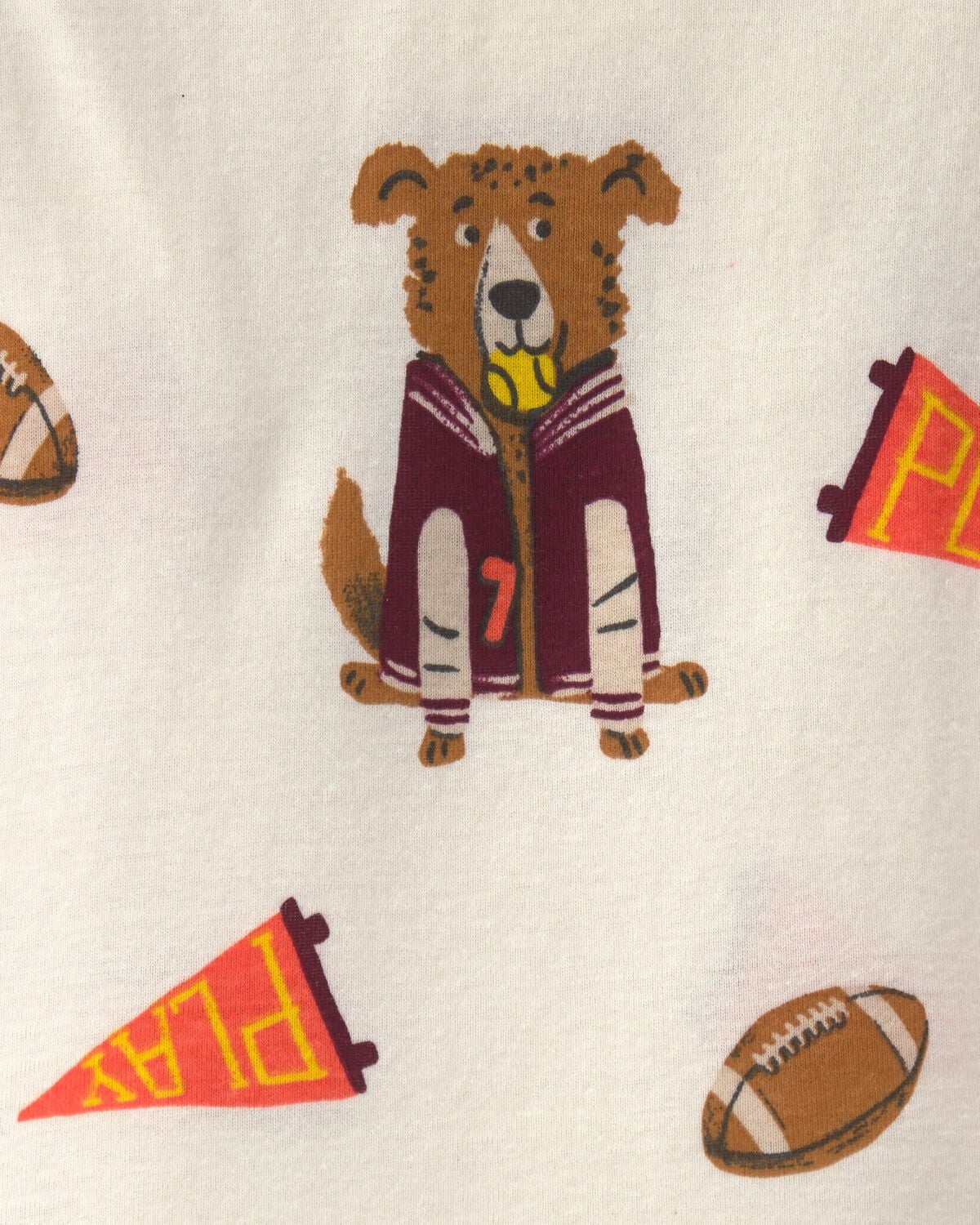 Toddler Boy 4-Piece Dog Striped 100% Cotton Snug Fit Pajama Set - Burgundy/Cream - Image 3