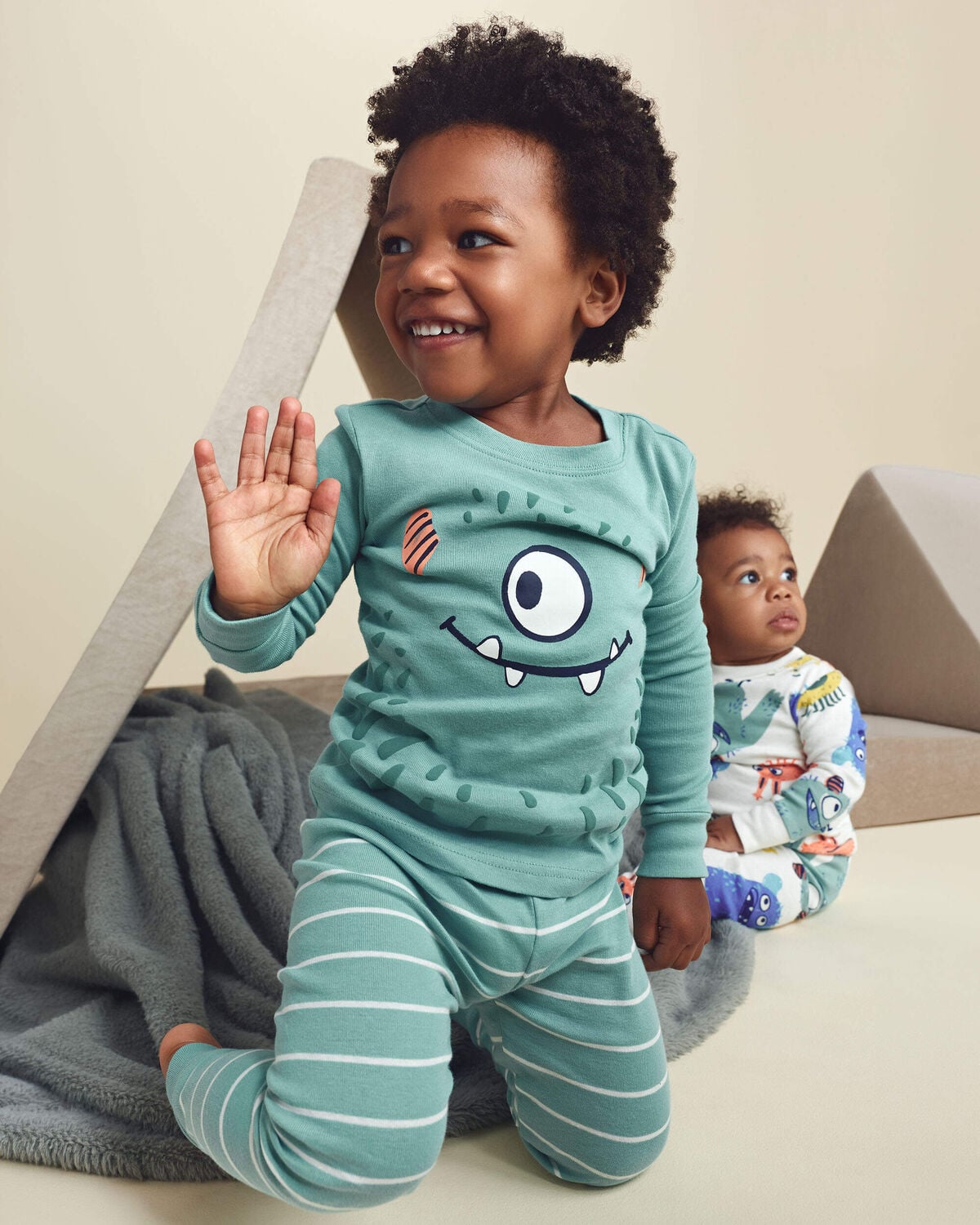 Toddler Boy 4-Piece Monster 100% Cotton Snug Fit Pajama Set - Teal/Cream - Image 3