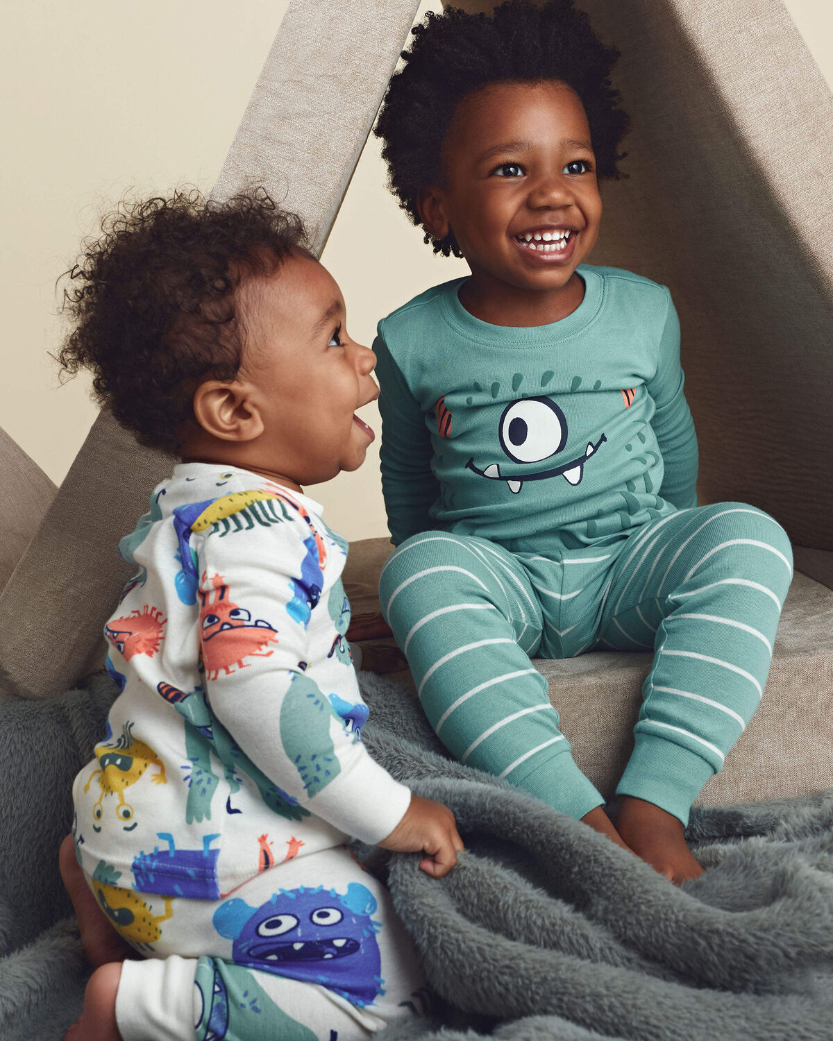 Toddler Boy 4-Piece Monster 100% Cotton Snug Fit Pajama Set - Teal/Cream - Image 2