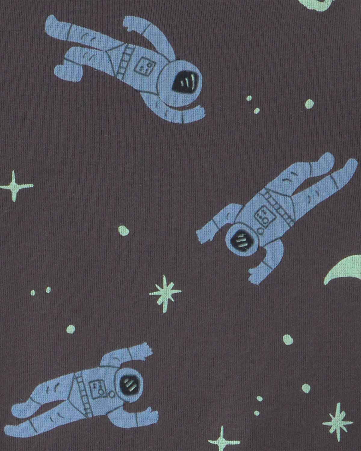 Toddler Boy 4-Piece Astronaut Glow in the Dark 100% Cotton Snug Fit Pajama Set - Blue - Image 3