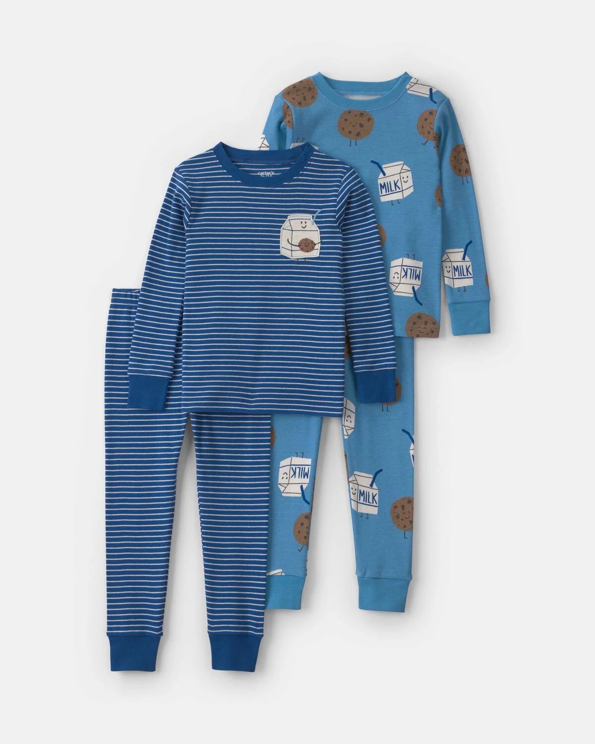 Toddler Boy 4-Piece Milk & Cookies 100% Cotton Snug Fit Pajama Set - Blue