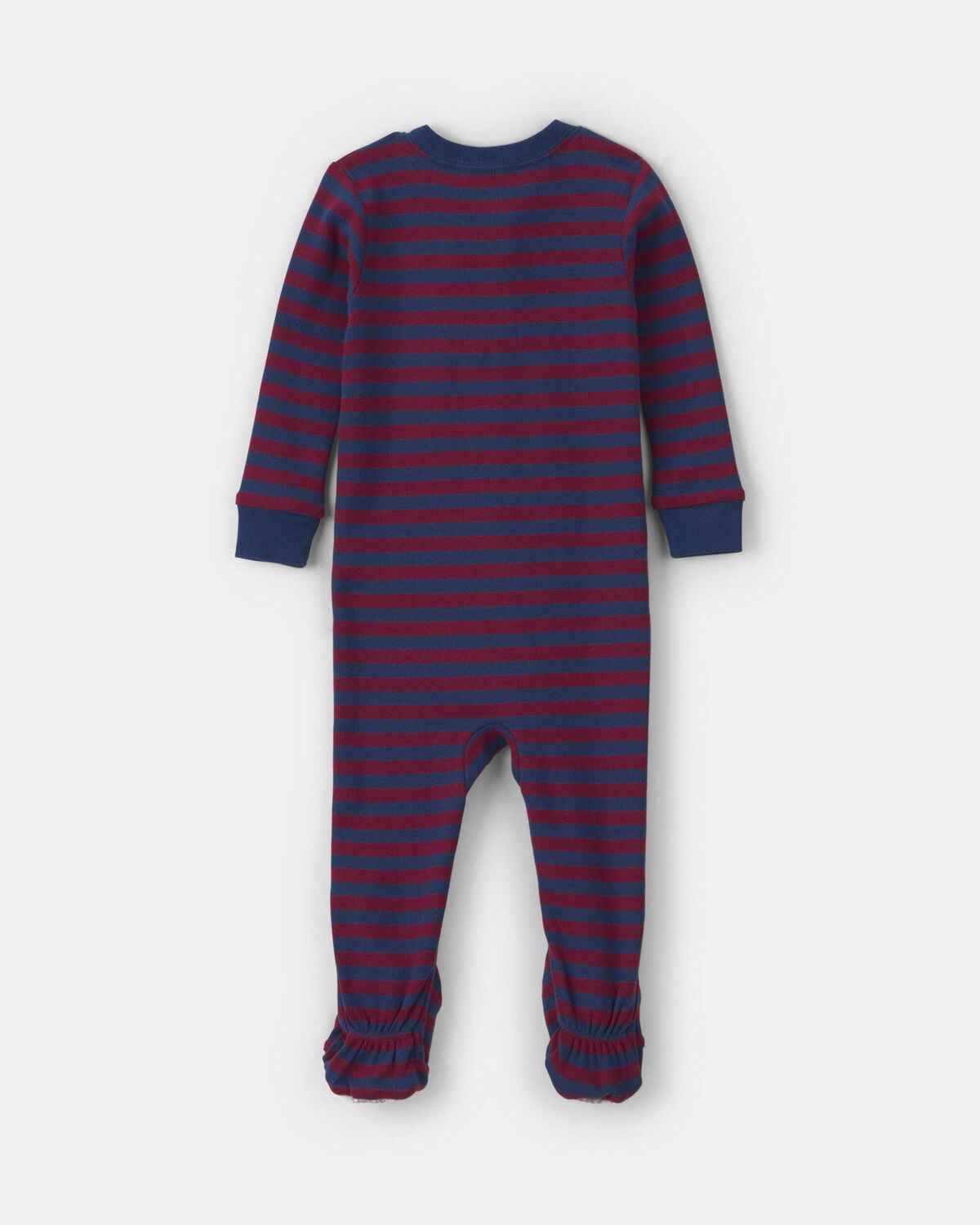 Toddler Boy 1-Piece Dog Striped 100% Cotton Snug Fit Footed Pajama - Burgundy/Blue - Image 2