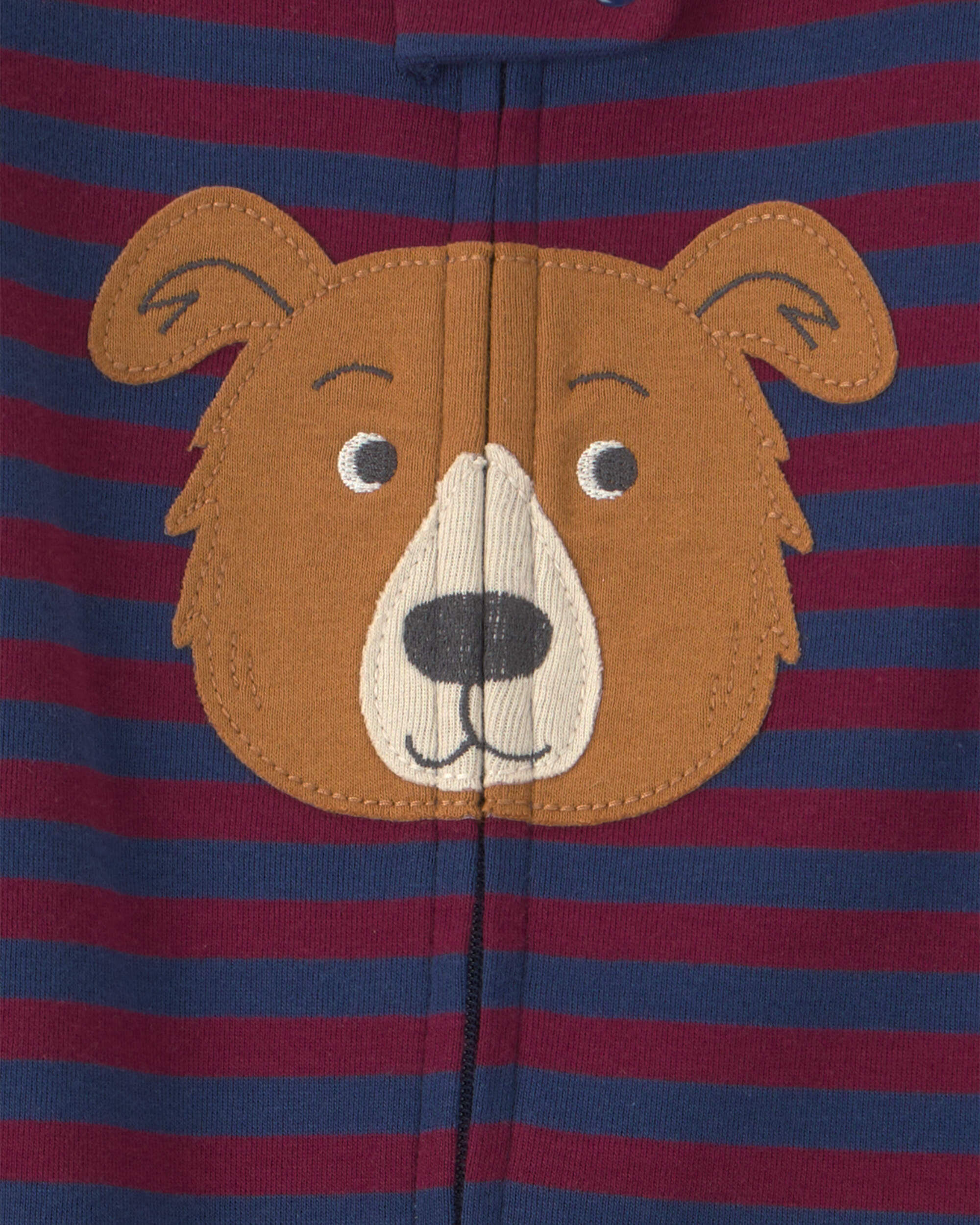Toddler Boy 1-Piece Dog Striped 100% Cotton Snug Fit Footed Pajama - Burgundy/Blue - Image 4
