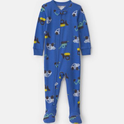 Toddler Boy 1-Piece Construction 100% Cotton Snug Fit Footed Pajama - Blue