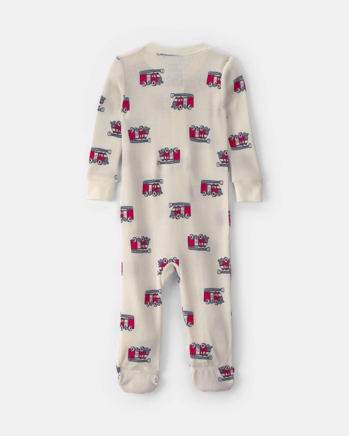 Toddler Boy 1-Piece Firetrucks Thermal Waffle Knit Footed Pyjama - Cream - Image 2
