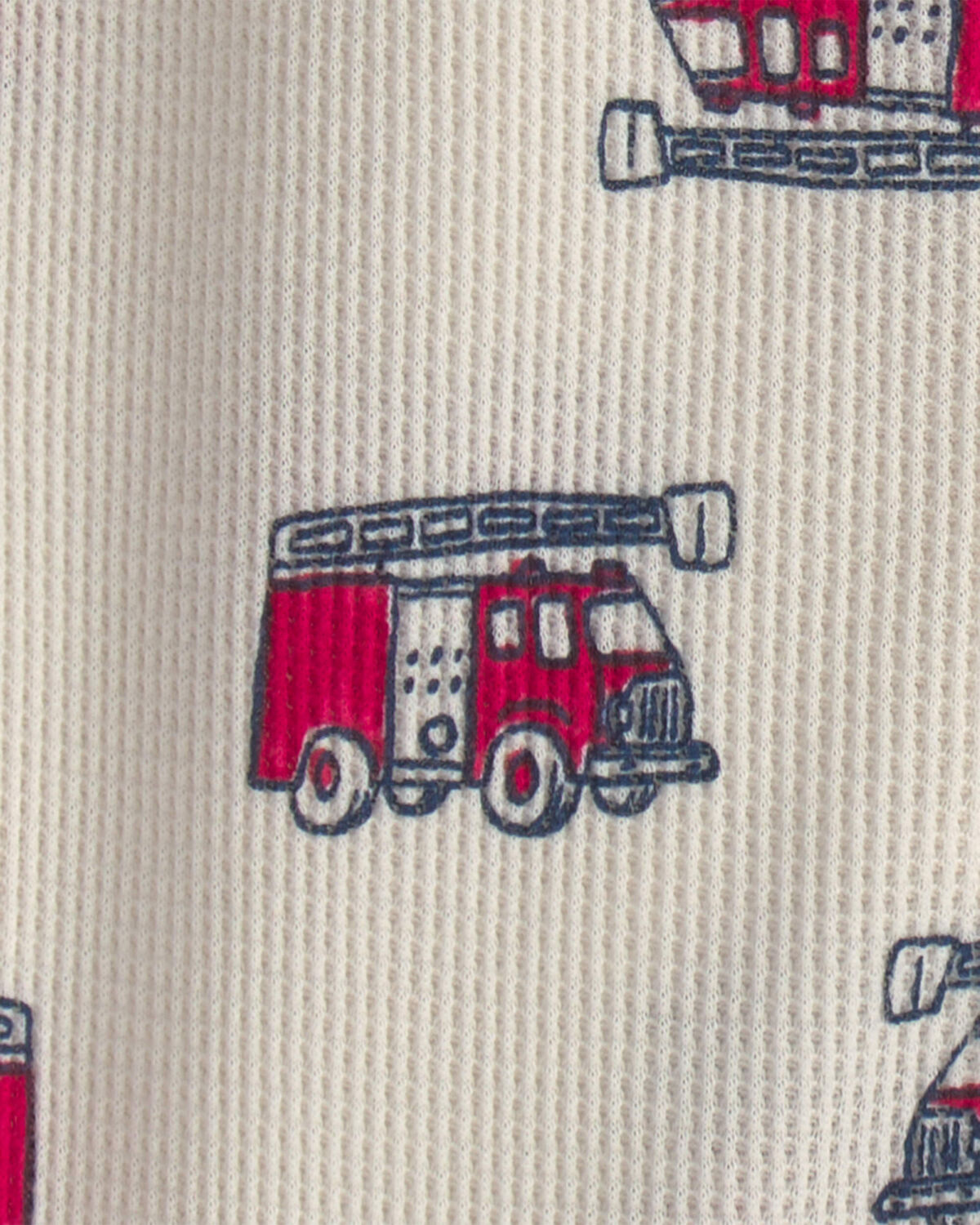 Toddler Boy 1-Piece Firetrucks Thermal Waffle Knit Footed Pyjama - Cream - Image 3