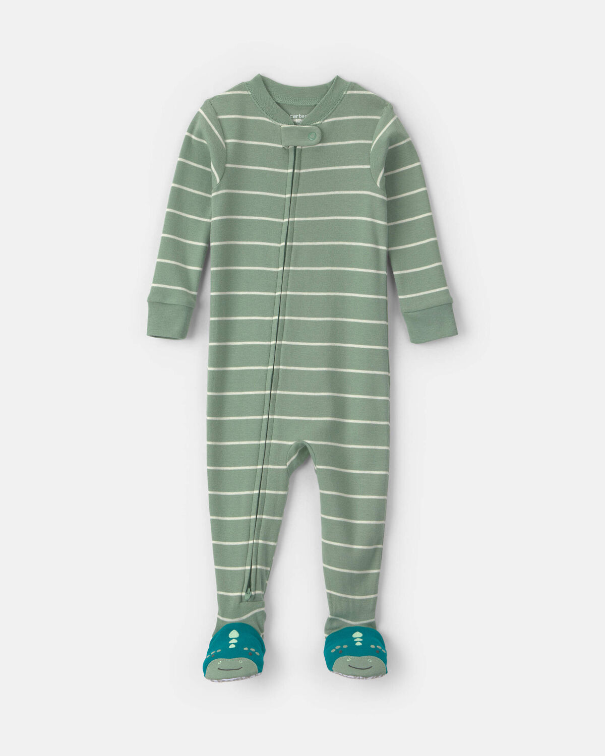 Toddler Boy 1-Piece Dino Striped 100% Cotton Snug Fit Footed Pajama - Green